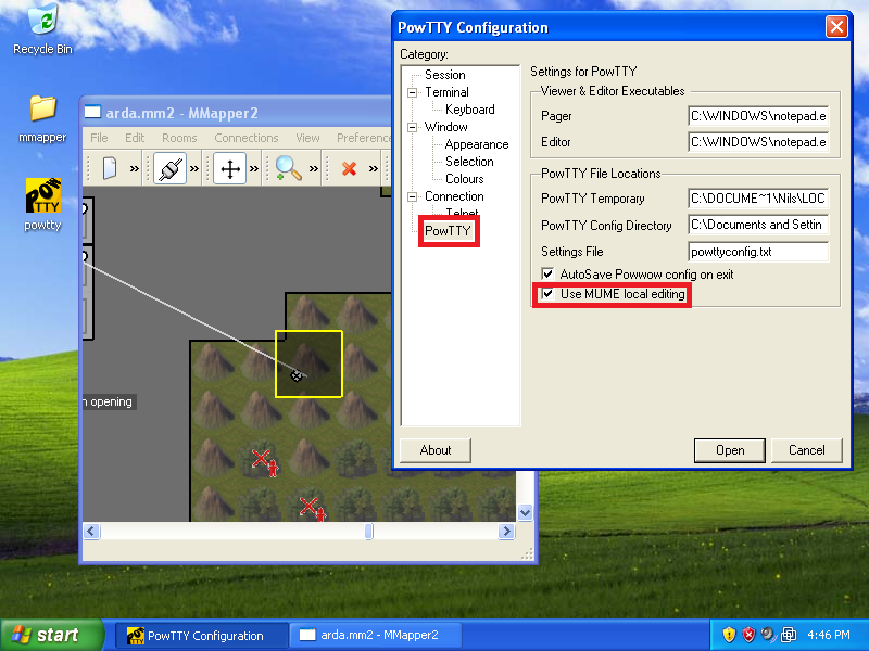Enabling local editing in PowTTY